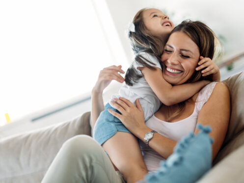 Mother and child having fun in their Mokena home